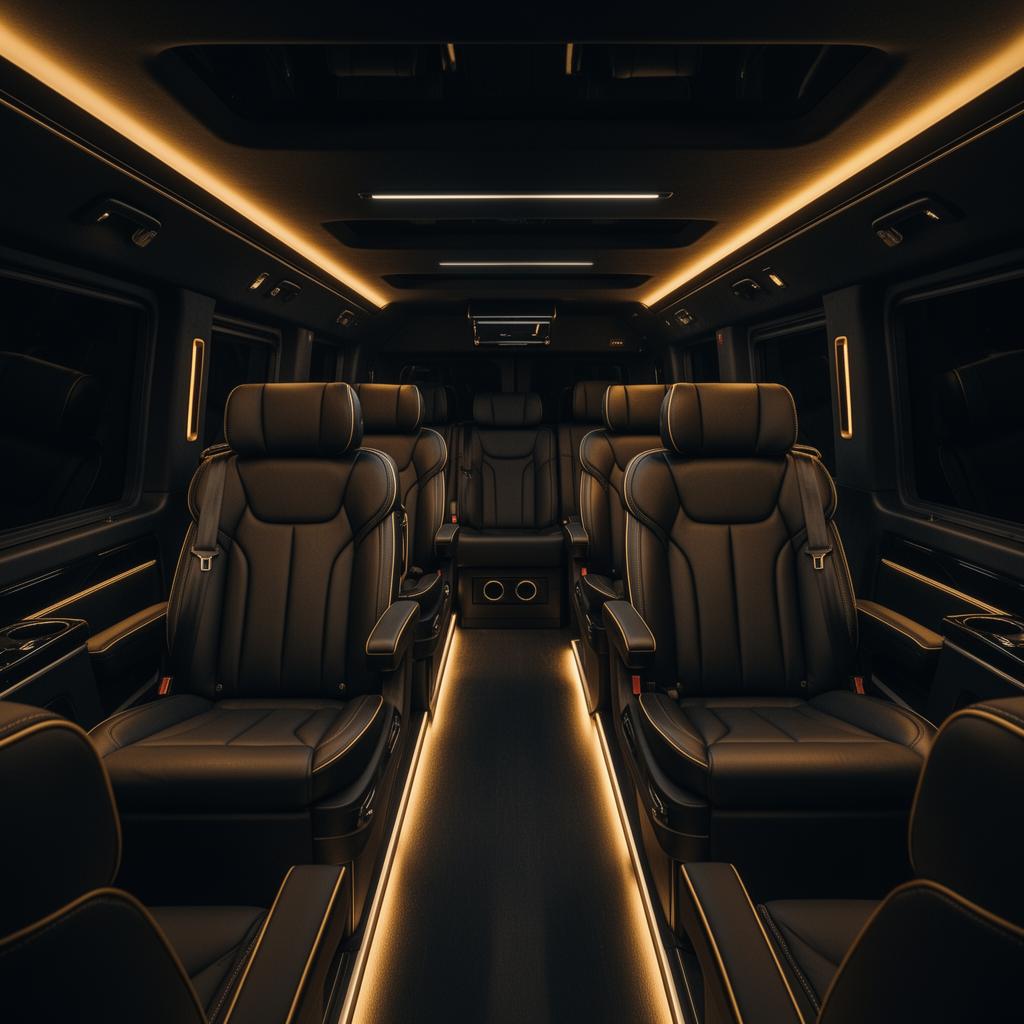 Plush leather interior of a Brooklen luxury van